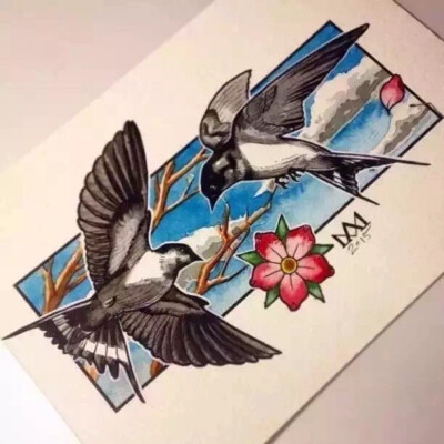 飞鸟集燕子手绘图