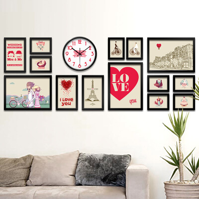 实木照片墙结婚现代中式爱情创意组合卧室相框墙客厅LOVE相片墙