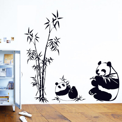 墙贴 中国古典风格 客厅卧室书房装饰可移除墙贴纸黑白熊猫吃竹子