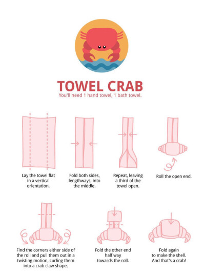 毛巾/餐巾花样叠法手工图解第一弹：螃蟹