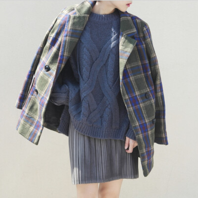 Grid Wool Coat 学院风西装领格子毛呢大衣外套 两色入