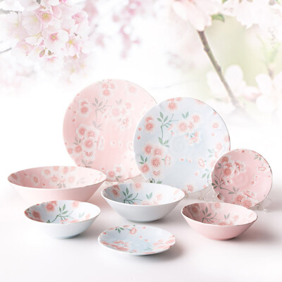 陶趣居漫舞樱花8件套釉下彩日式和风家用陶瓷餐具套装