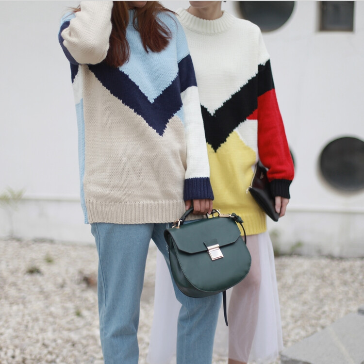 Color Blocks Sweater 撞色趣味套头毛衣 两色入