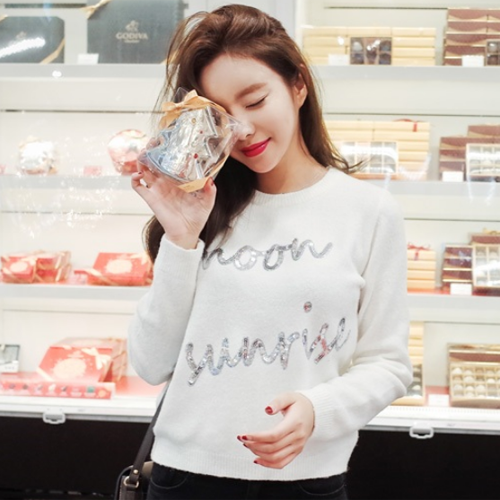 韩国2016春装字母亮片毛衣女套头短款针织女长袖