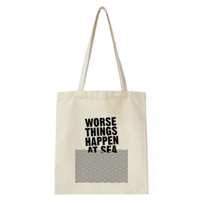 WORSE THINGS HAPPEN AT SEA创意文字设计复古单肩女包原创帆布包