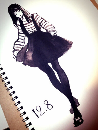 手绘 插画 线稿 手稿 黑白素材 少女 服装设计 P站 人物设计
