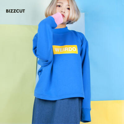 BIZZCUT原创设计秋冬原宿撞色复古运动风加绒女士学生卫衣1