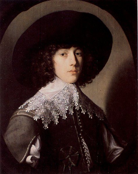 Prince Rupert, Gerrit van Honthorst, 1640s. Note the beautiful lace edging of the splendid collar. Prince Rupert was a cousin of Charles II and a dashing cavalryman in the English Civil War.