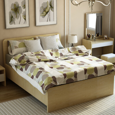 潮土简约创意现代卧室木质床双人床1.8m床经济型结婚床