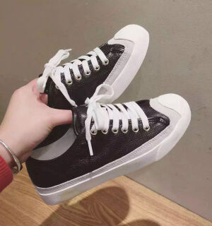 香香家 韩国原版2016春秋新真皮拼接圆头休闲鞋 女鞋