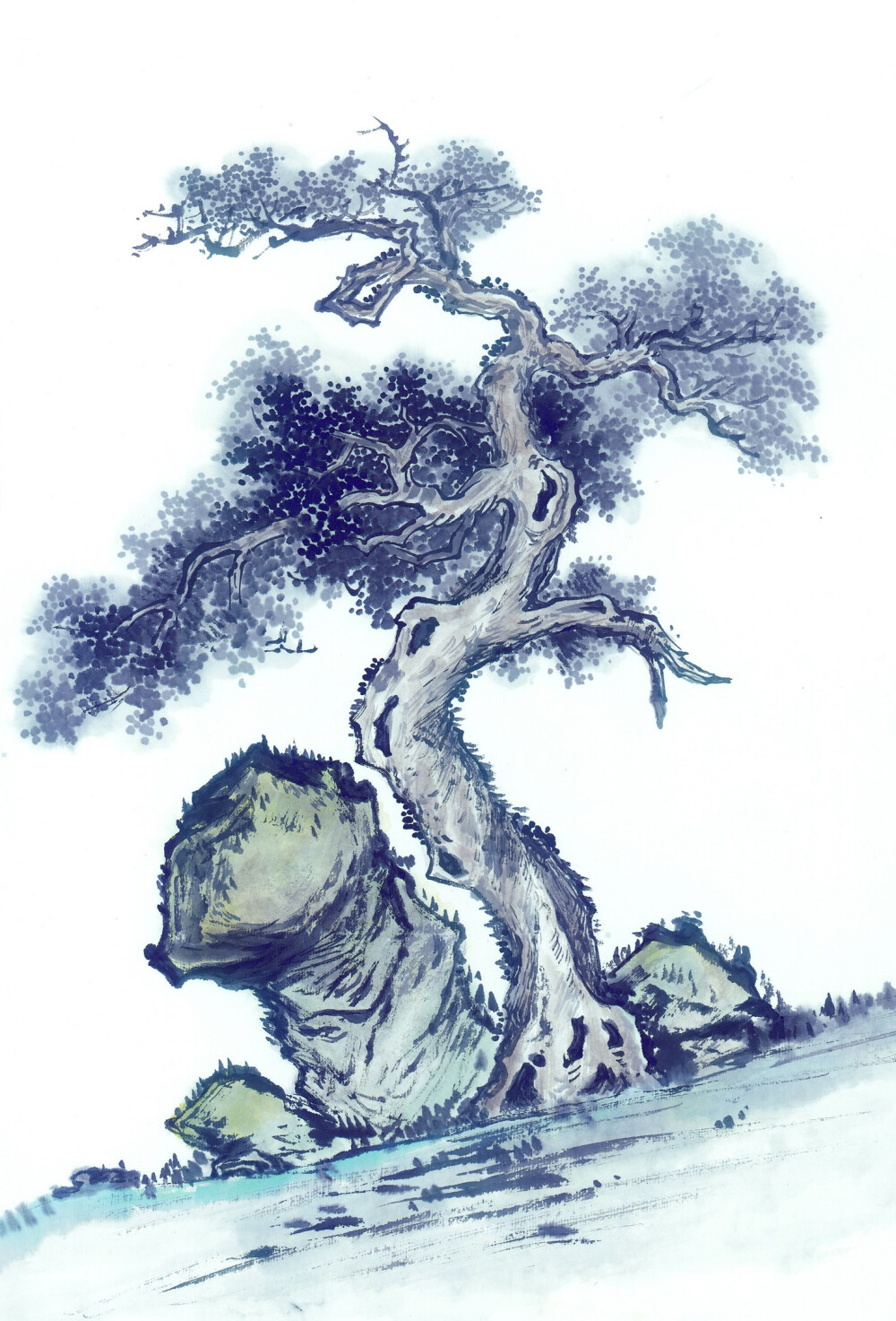 古树奇石树木绘画素材松柏绘画
