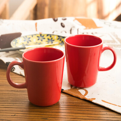 陶趣居极有色调纯红陶瓷水杯 安全无毒纯色釉陶瓷茶杯 欧式日用杯