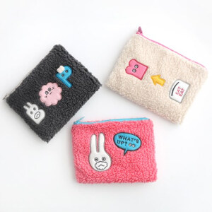 韩国文具Romane 卡通毛绒收纳袋创意笔袋化妆袋零钱包内胆包 方