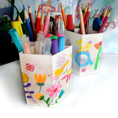 绘画学习文具创意手绘礼物桌面收纳 儿童手工DIY纸质环保可爱笔筒