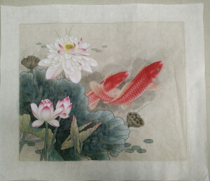 工笔画～年年有鱼，淘宝店铺号:5352787