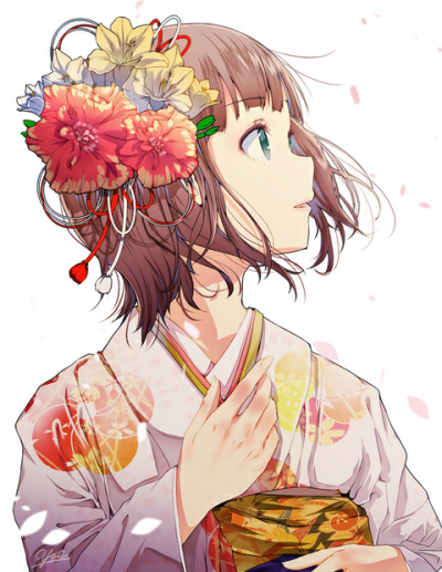 【疏璃】【flower and you】二次元 意境 头像 小清新 高清 插画 简洁 女生 呆萌 唯美 可爱 萌萌哒 小清新 动漫美图 卡哇伊 唯美 图片 花 和服 短发 pixiv