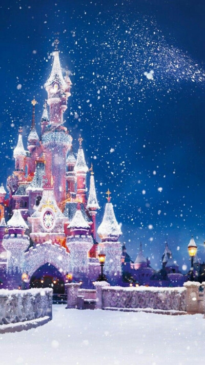 迪士尼乐园 雪景 美 锁屏壁纸