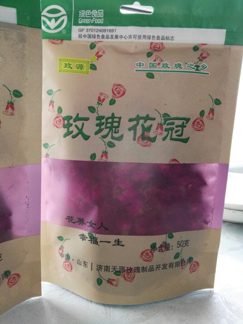 ＋微信 zzlyx0906 玫源玫瑰花冠50g装，特级，每天1枚，可适量添加蜂蜜或冰糖，好喝又养颜，大概是3个月的量。