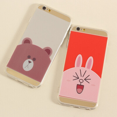 小熊小兔iphone6s手机壳苹果6splus超薄镜面全包软硅胶5.5s保护套