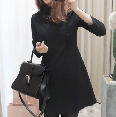 韩国babirolenU型百褶设计气质连衣裙 LZ37394