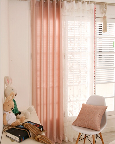 韩国进口 粉色花朵纱帘拼接混搭流苏窗帘卧室 客厅窗帘 可定做