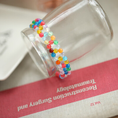 彩虹甜甜圈~ 独家设计 彩色巴西玛瑙小珠编织手排 玛瑙手钏