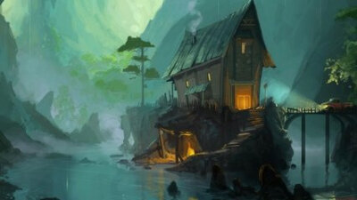 「小木屋」也许是在森林深处吧，我的小木屋冒着炊烟，南瓜点亮了橘黄色的小灯，细细的温暖笼罩了这里。想来一边在河里游泳，一边烧烤，也是件极好的事。