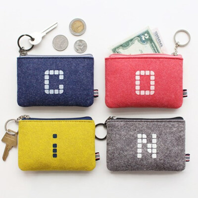indigo 韩国羊毛毡布零钱包卡包拉链钥匙扣清新收纳包硬币包钱包