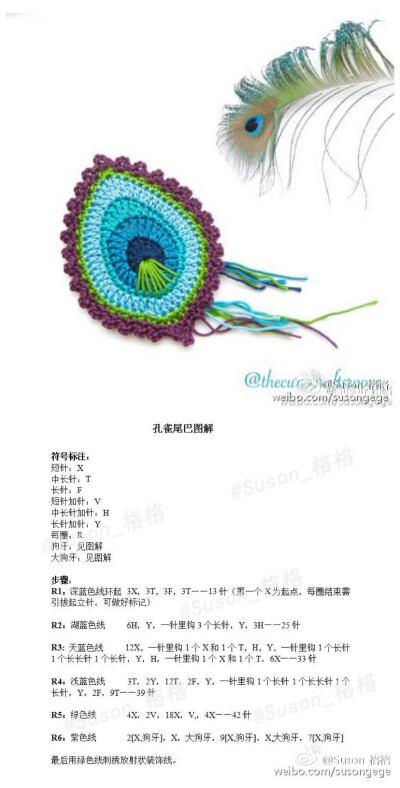 钩织 图解❤️孔雀羽毛