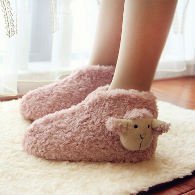 冬季保暖情侣棉靴 萌羊可爱室内棉拖鞋 羊羊防滑情侣短靴地板拖鞋