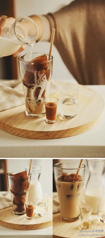 Kori Coffee: 夏日也让咖啡换个造型，调制一杯新形式的咖啡冰饮“Kori Coffee”。材料（2人份）：3杯煮过的咖啡、2大勺咖啡酒、2大勺玉米糖浆、1杯半全脂牛奶。做法：将咖啡用冰格冰冻，倒入杯子里，浇上咖啡酒、玉…