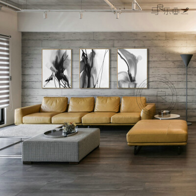 马良 抽象客厅装饰画现代简约三联餐厅挂画壁画沙发 黑白装饰画