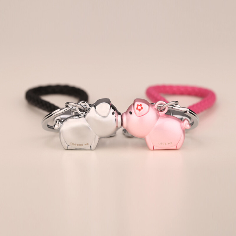 米勒斯情侣钥匙扣一对 创意接吻猪可爱情侣钥匙链 钥匙圈创意礼物