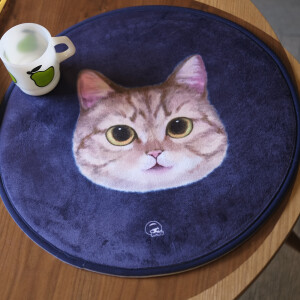 妙吉MEWJI 独家原创 圆形猫地垫坐垫 猫地毯  蓝紫底黄狸猫款