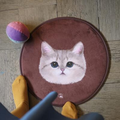 妙吉MEWJI 独家原创 圆形猫地垫坐垫 猫地毯 棕底小黄猫脸款
