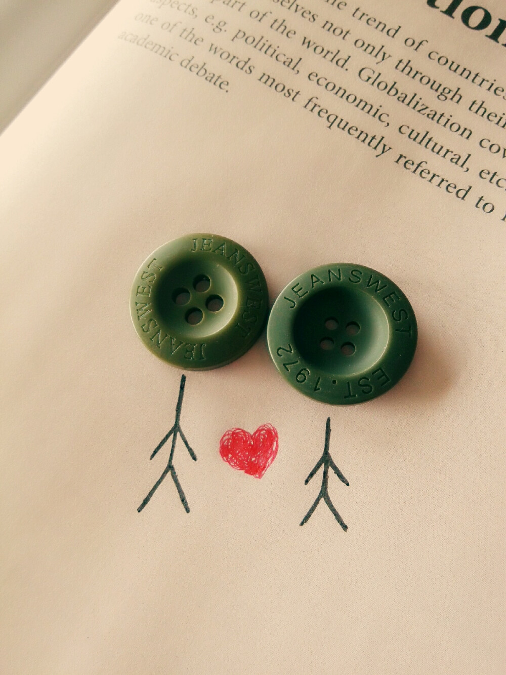 情侣装上的小纽扣。
纽扣纽扣，紧紧相扣。