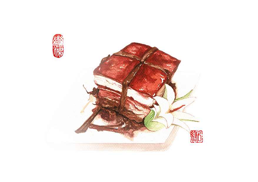 原創(chuàng)水彩手繪 東坡肉 吃貨 歡迎約稿