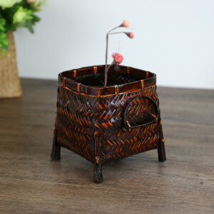 天然竹编 手工桌面储物盒 茶道用品桌面收纳篮 中式复古储物篮