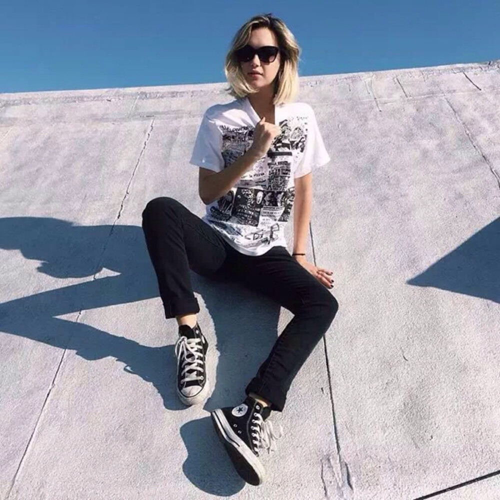 欧美风搭配时尚潮流converse帆布鞋