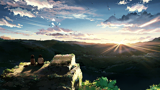 蓝雪』蓝天白云 动漫 二次元 场景 意境 蓝色系 日出 鸟 壁纸 插画