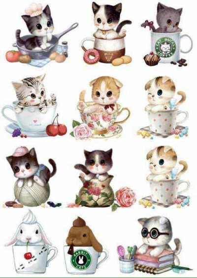 茶杯猫绘画图