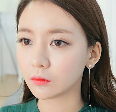 2016韩国1月现货 时尚秀气线形流苏珍珠耳钉耳环耳饰