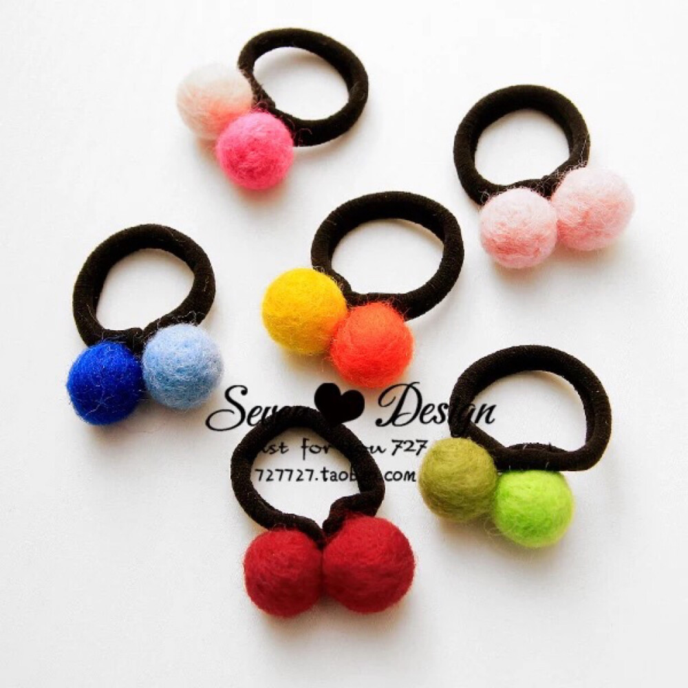 羊毛毡双球发圈发绳发饰橡皮筋 弹力好不伤发