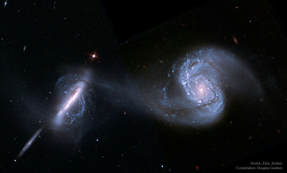 Arp 87: 哈勃望远镜拍摄的合并星系，位于狮子座方向，距离我们约为3亿光年 NASA