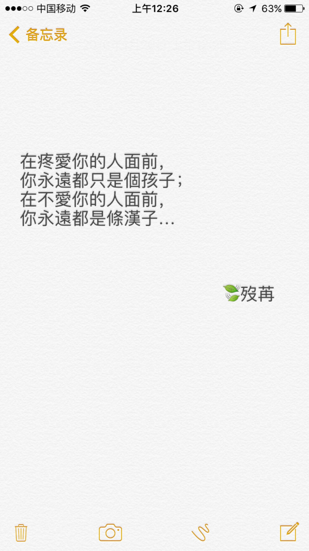 在疼愛你的人面前，你永遠都只是个孩子；在不愛你的人面前，你永遠都是条汉子…