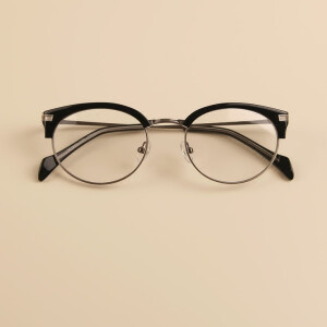 复古板材近视眼镜框 镜架金属猫眼圆框 眼睛框男女款成品玳瑁黑