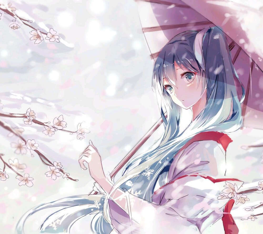 初音未來 虛擬歌姬 動漫 二次元 p站 人物 場景 雪景 和服 唯美 意境