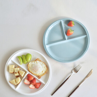 日韩创意纯白色分格餐盘子 陶瓷西餐盘 儿童早餐菜盘水果盘蛋糕盘
