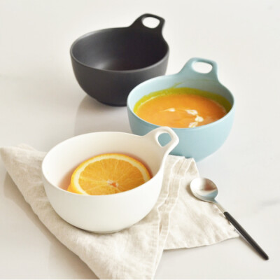 日式创意单耳陶瓷碗米饭碗 情侣纯色表面磨砂蒸碗小汤碗 家用餐具