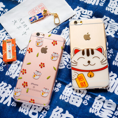 吉利招财猫iPhone6Splus5S文艺原创透明手机保护壳保护套